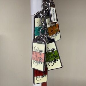 Coach Silver Keychain with 6 Colorful Iconic COACH Metal Emblem Tags
